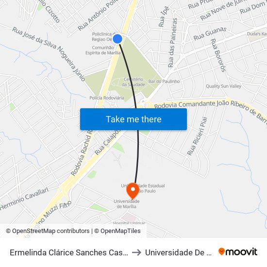 Ermelinda Clárice Sanches Casarini, 316 to Universidade De Marília map