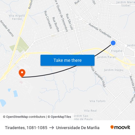 Tiradentes, 1081-1085 to Universidade De Marília map