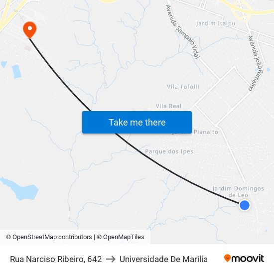 Rua Narciso Ribeiro, 642 to Universidade De Marília map