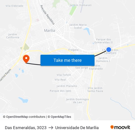 Das Esmeraldas, 3023 to Universidade De Marília map