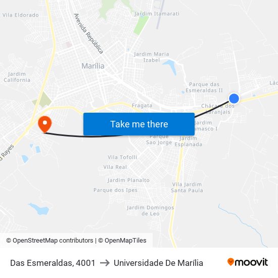 Das Esmeraldas, 4001 to Universidade De Marília map