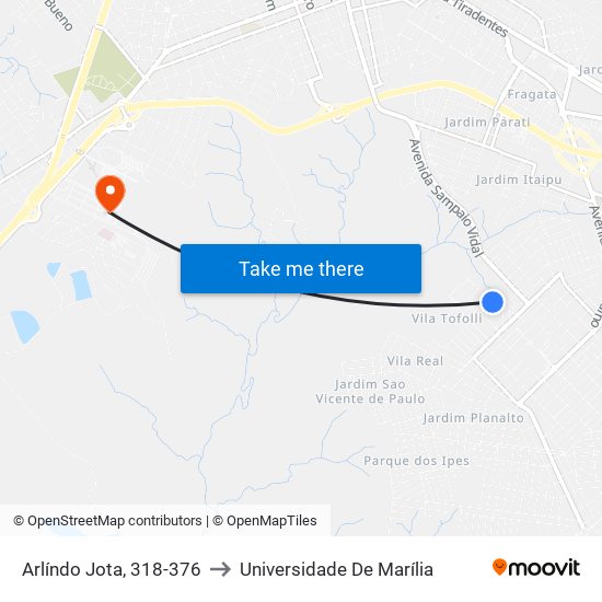 Arlíndo Jota, 318-376 to Universidade De Marília map