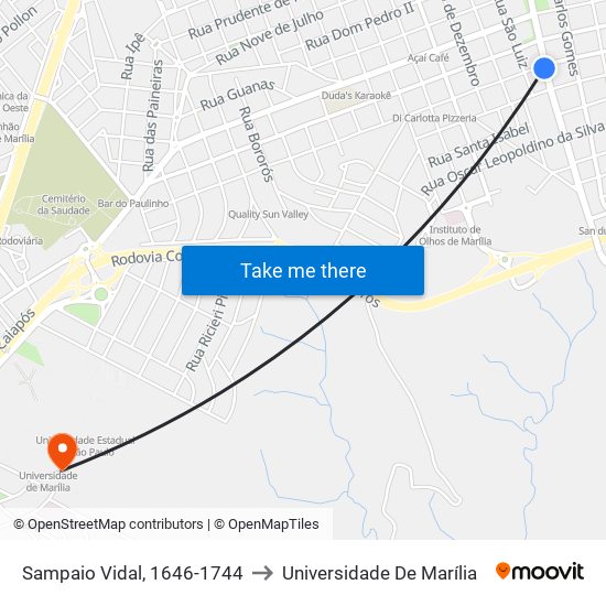 Sampaio Vidal, 1646-1744 to Universidade De Marília map