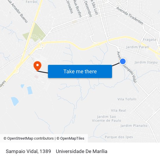 Sampaio Vidal, 1389 to Universidade De Marília map