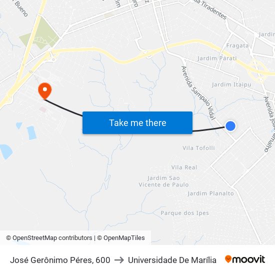 José Gerônimo Péres, 600 to Universidade De Marília map