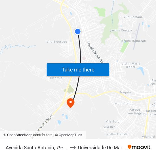 Avenida Santo Antônio, 79-157 to Universidade De Marília map