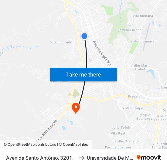 Avenida Santo Antônio, 3201-3215 to Universidade De Marília map