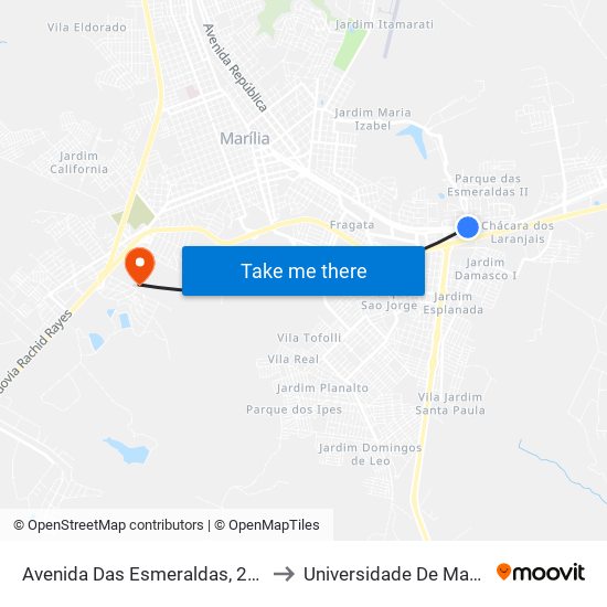 Avenida Das Esmeraldas, 2751 to Universidade De Marília map
