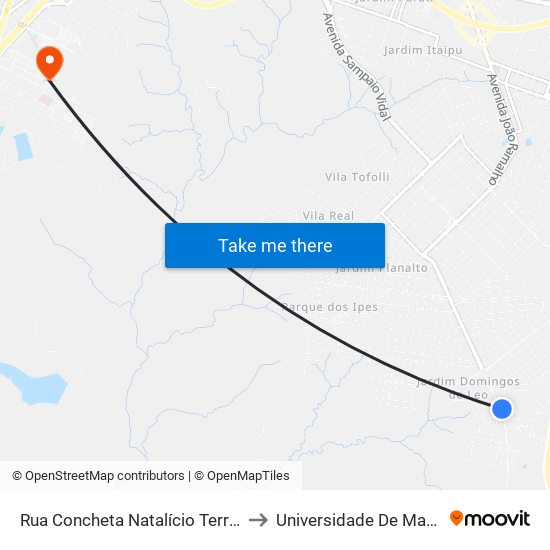 Rua Concheta Natalício Terra, 2 to Universidade De Marília map