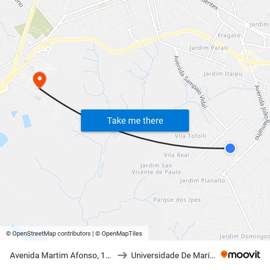 Avenida Martim Afonso, 157 to Universidade De Marília map