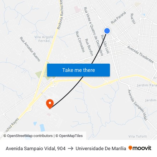 Avenida Sampaio Vidal, 904 to Universidade De Marília map