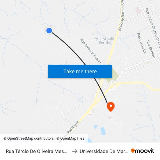 Rua Tércio De Oliveira Messias to Universidade De Marília map