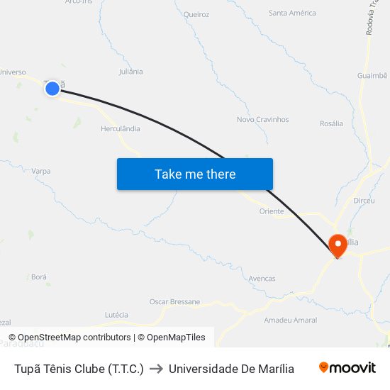 Tupã Tênis Clube (T.T.C.) to Universidade De Marília map