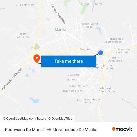 Rodoviária De Marília to Universidade De Marília map