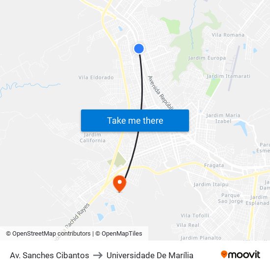 Av. Sanches Cibantos to Universidade De Marília map
