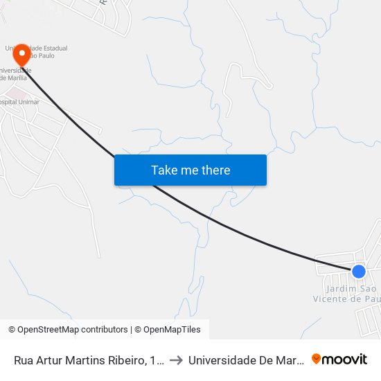 Rua Artur Martins Ribeiro, 147 to Universidade De Marília map