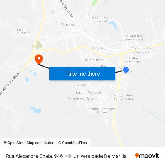Rua Alexandre Chaia, 946 to Universidade De Marília map