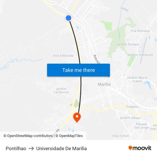 Pontilhao to Universidade De Marília map