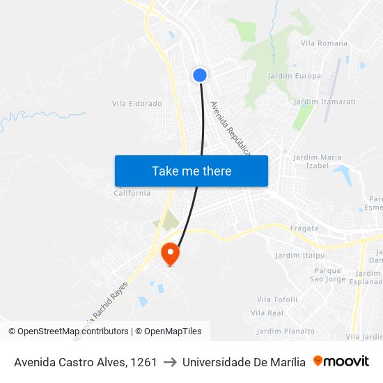 Avenida Castro Alves, 1261 to Universidade De Marília map