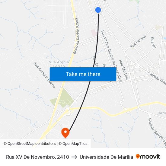 Rua XV De Novembro, 2410 to Universidade De Marília map