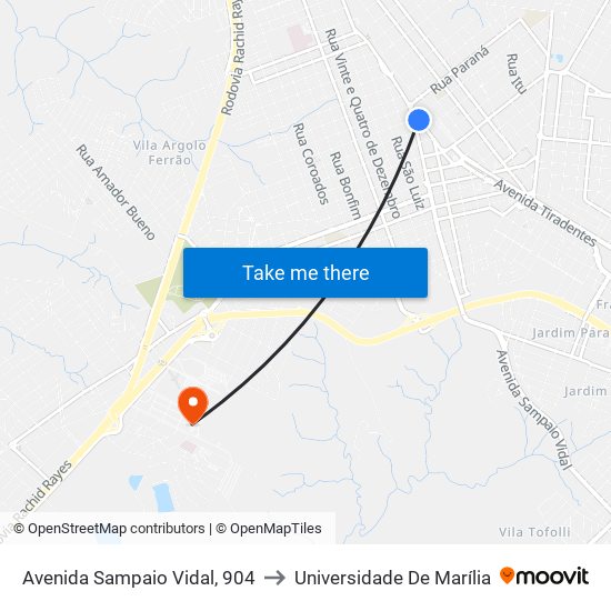 Avenida Sampaio Vidal, 904 to Universidade De Marília map