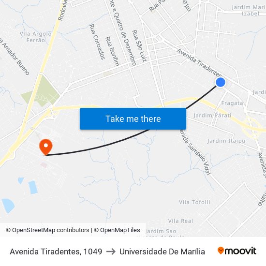 Avenida Tiradentes, 1049 to Universidade De Marília map