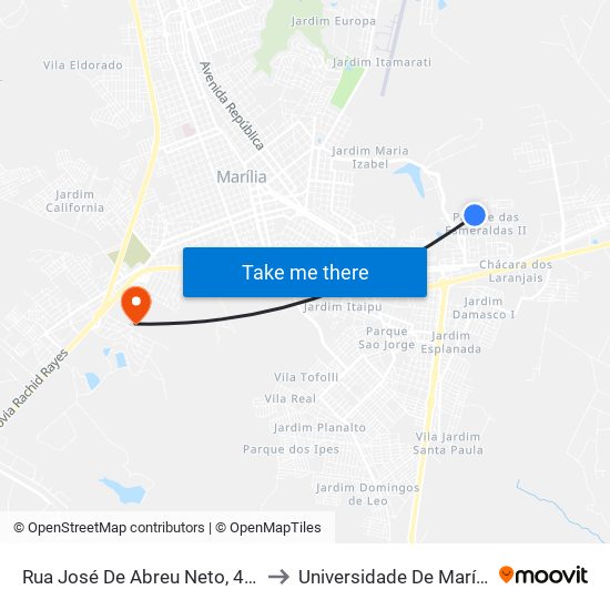 Rua José De Abreu Neto, 467 to Universidade De Marília map