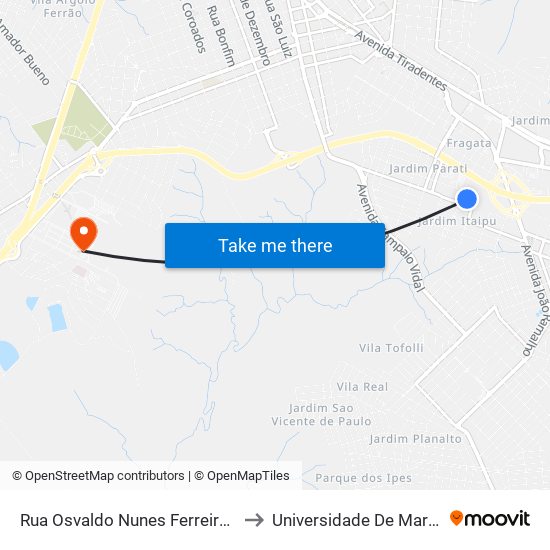 Rua Osvaldo Nunes Ferreira, 2 to Universidade De Marília map