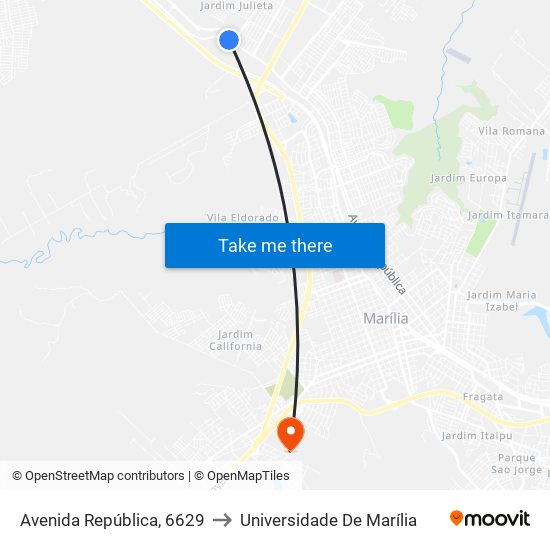 Avenida República, 6629 to Universidade De Marília map