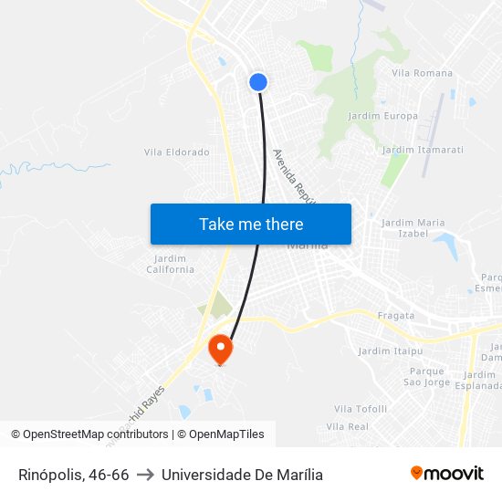 Rinópolis, 46-66 to Universidade De Marília map