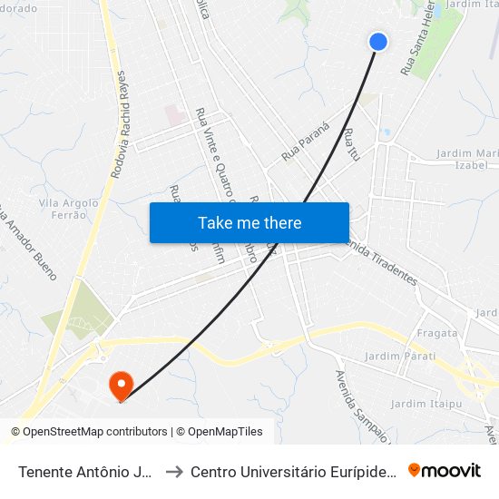 Tenente Antônio João, 566 to Centro Universitário Eurípides De Marília map