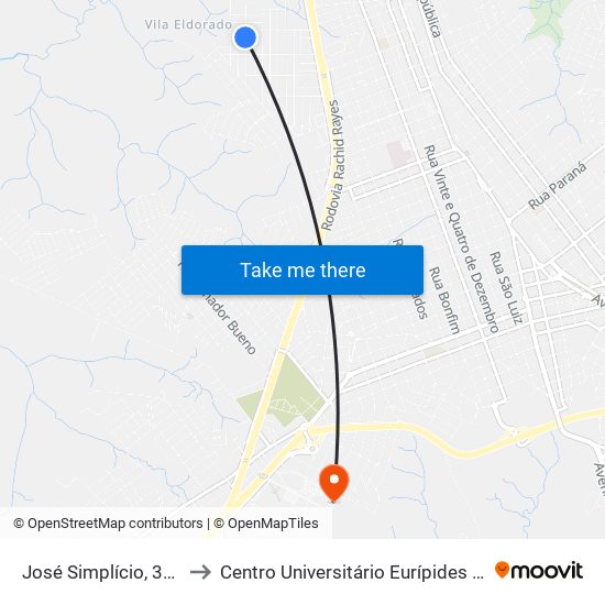 José Simplício, 369-431 to Centro Universitário Eurípides De Marília map
