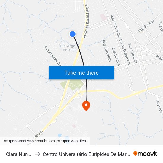 Clara Nunes to Centro Universitário Eurípides De Marília map