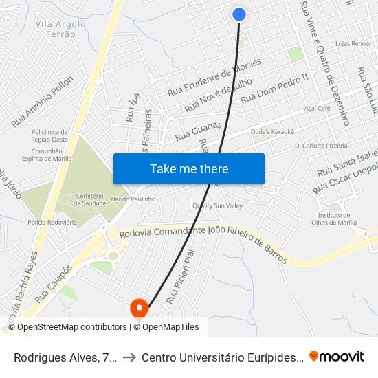 Rodrigues Alves, 777-847 to Centro Universitário Eurípides De Marília map