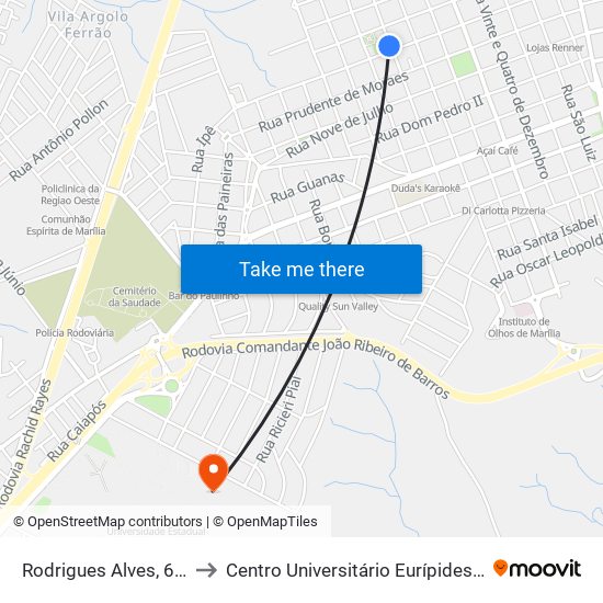 Rodrigues Alves, 601-675 to Centro Universitário Eurípides De Marília map