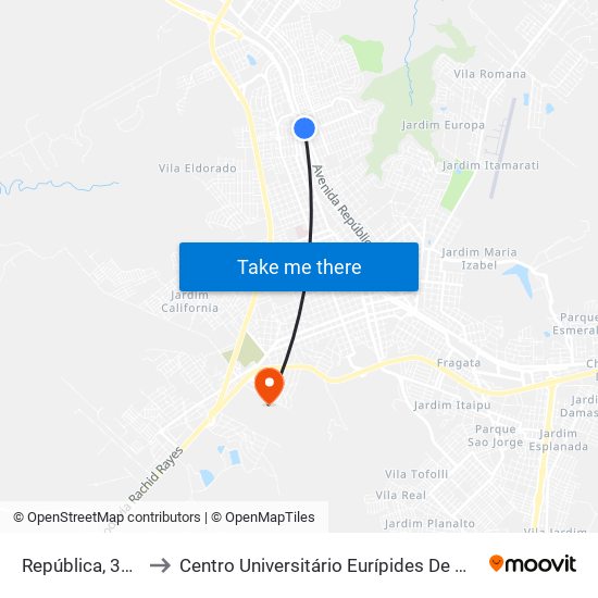 República, 3363 to Centro Universitário Eurípides De Marília map