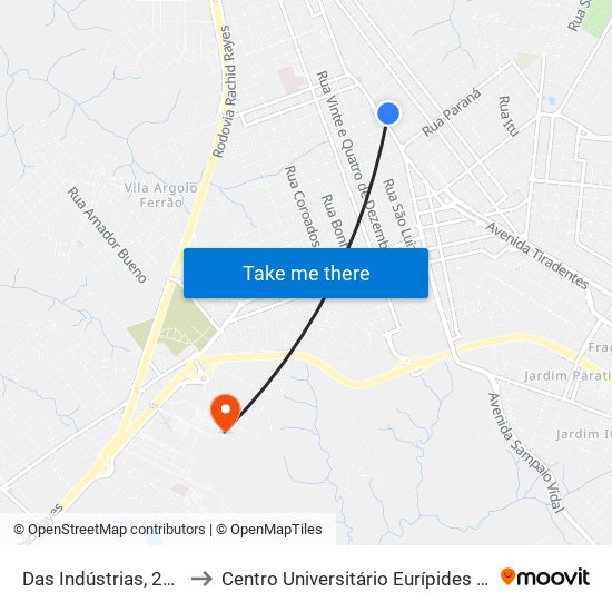 Das Indústrias, 216-268 to Centro Universitário Eurípides De Marília map
