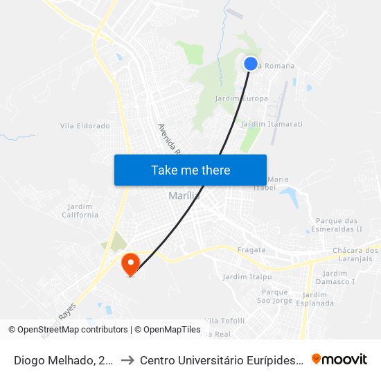 Diogo Melhado, 214-290 to Centro Universitário Eurípides De Marília map