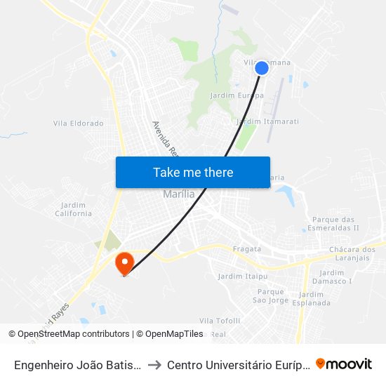 Engenheiro João Batista Meiler, 238 to Centro Universitário Eurípides De Marília map