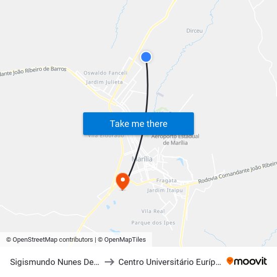 Sigismundo Nunes De Oliveira, 570 to Centro Universitário Eurípides De Marília map