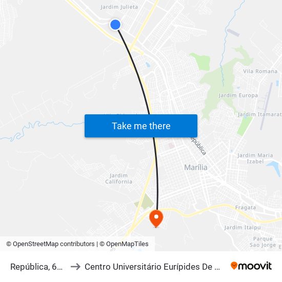 República, 6658 to Centro Universitário Eurípides De Marília map