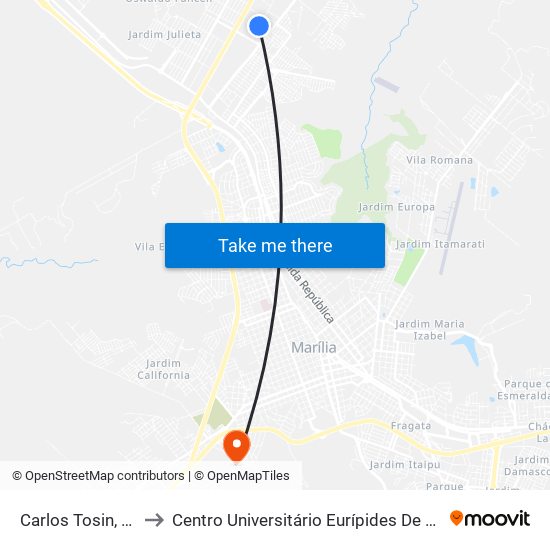 Carlos Tosin, 325 to Centro Universitário Eurípides De Marília map