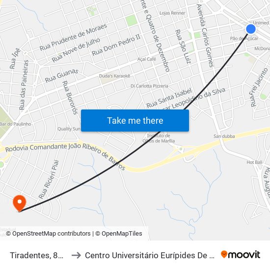 Tiradentes, 87-91 to Centro Universitário Eurípides De Marília map