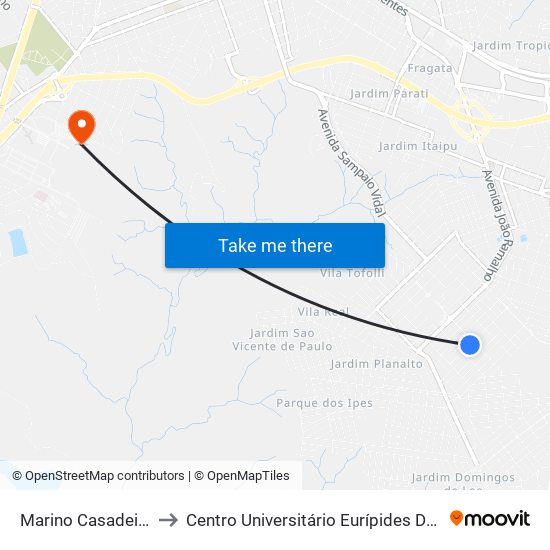 Marino Casadei, 431 to Centro Universitário Eurípides De Marília map