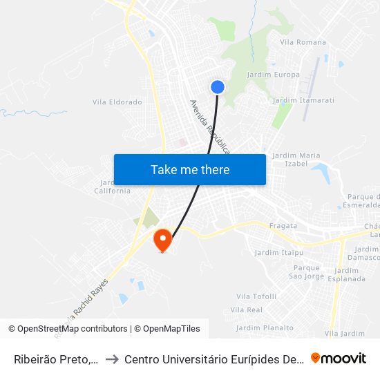 Ribeirão Preto, 871 to Centro Universitário Eurípides De Marília map