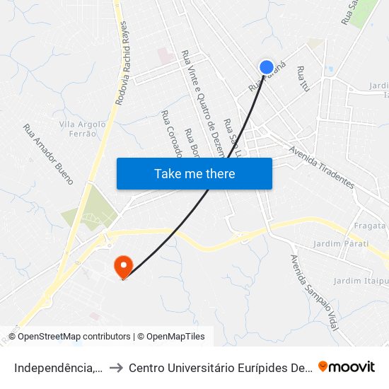 Independência, 368 to Centro Universitário Eurípides De Marília map