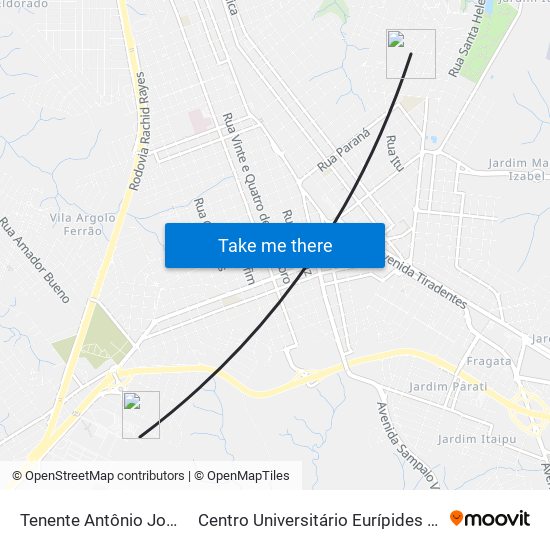 Tenente Antônio João, 329 to Centro Universitário Eurípides De Marília map