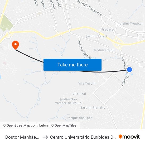 Doutor Manhães, 380 to Centro Universitário Eurípides De Marília map