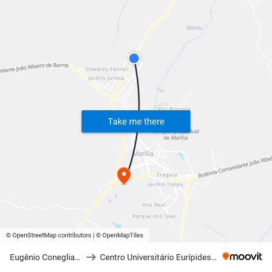 Eugênio Coneglian, 2586 to Centro Universitário Eurípides De Marília map