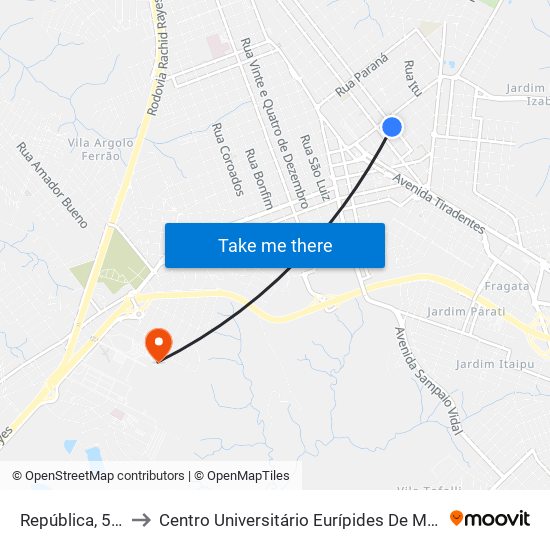 República, 535 to Centro Universitário Eurípides De Marília map